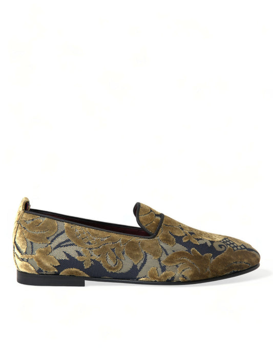 Dolce & Gabbana Opulent Gold Velvet Smoking Slippers
