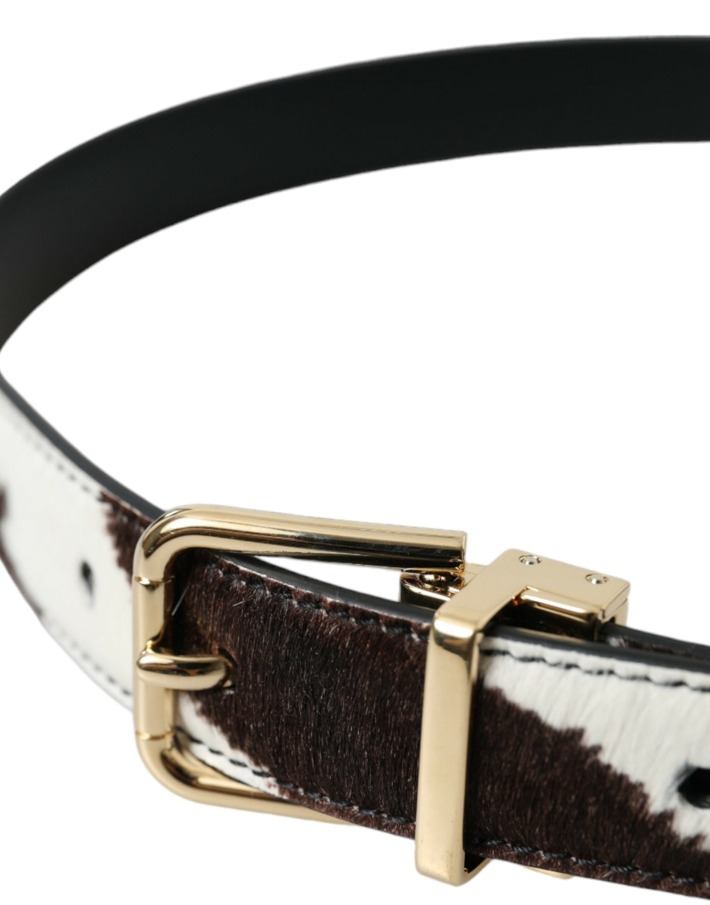 Dolce & Gabbana Brown White Zebra Pony Hair Gold Buckle Belt