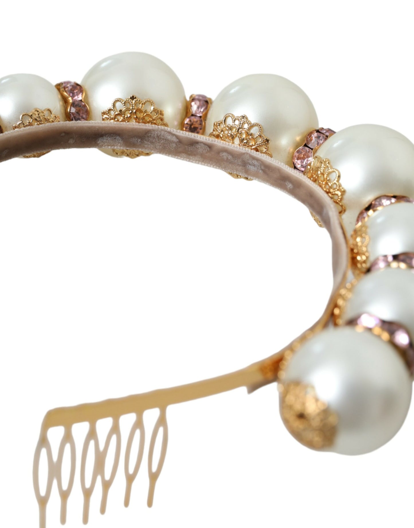 Dolce & Gabbana White Faux Pearl Crystal Embellished Headband Diadem