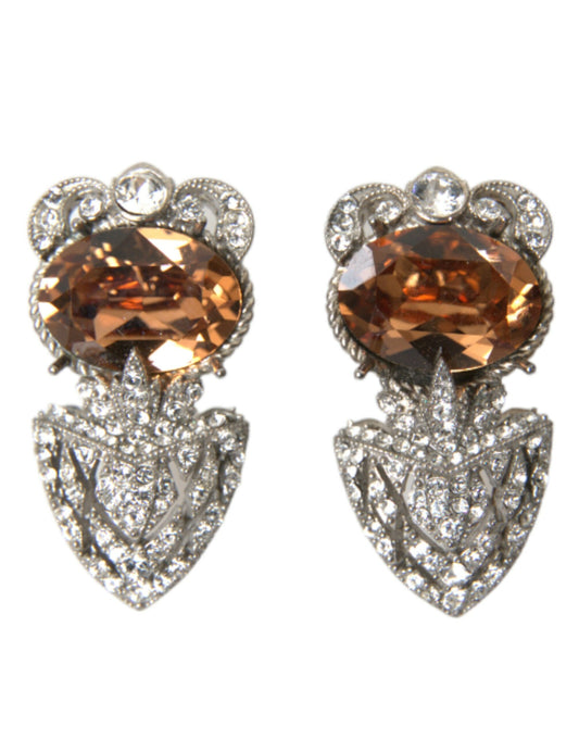 Dolce & Gabbana Orange Crystal Screw Back 925 Sterling Silver Earrings