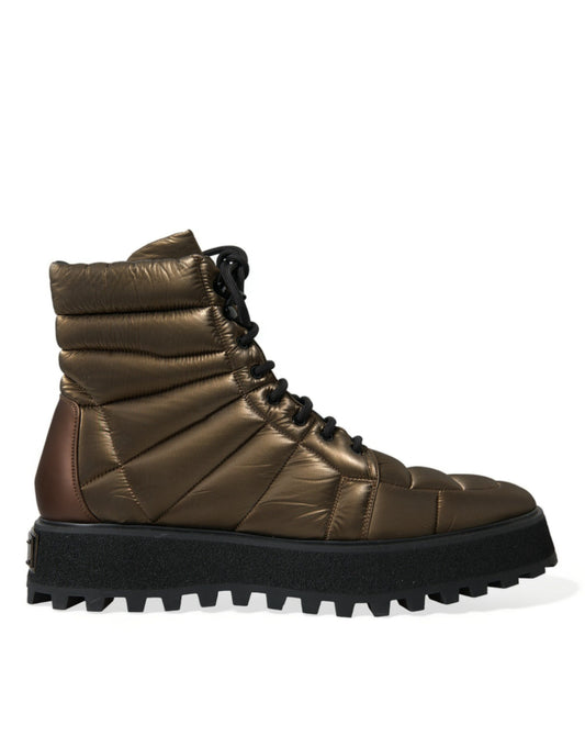 Dolce & Gabbana Bronze Plateau Padded Boots with DG Logo Plate
