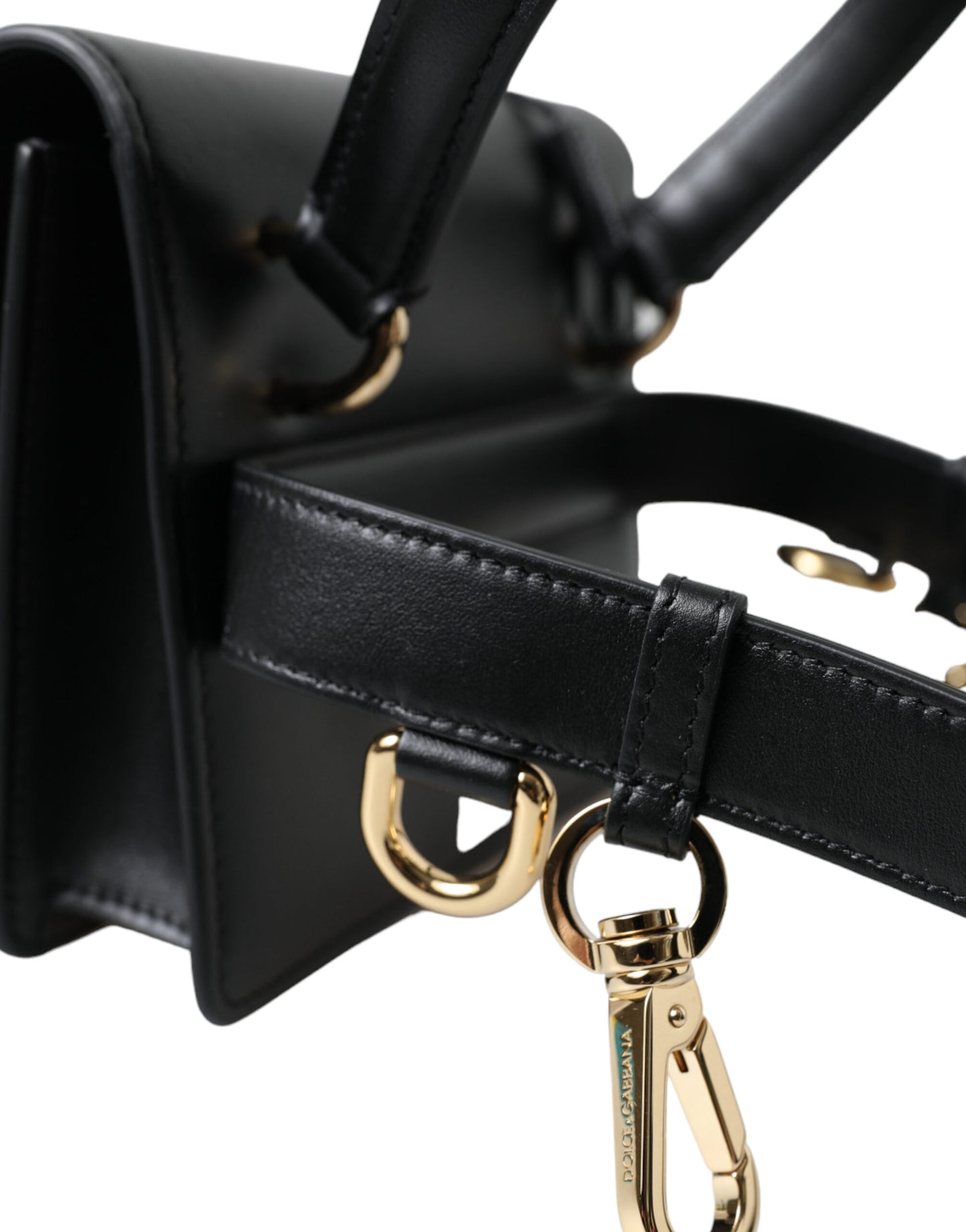 Dolce & Gabbana Elegant Black Leather Belt Bag with Gold Accents