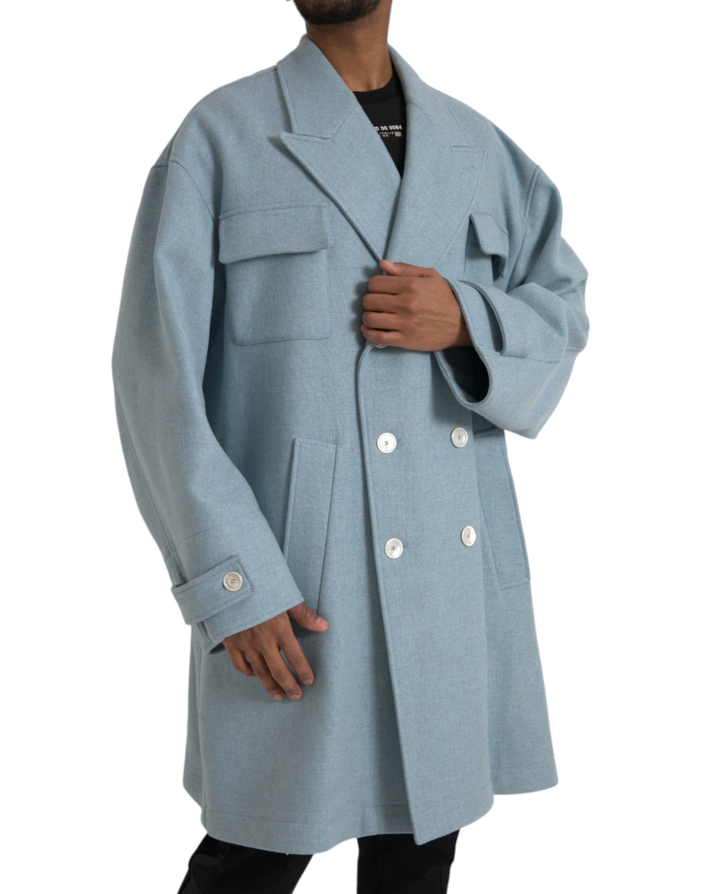 Dolce & Gabbana Blue Double Breasted Trench Coat Jacket