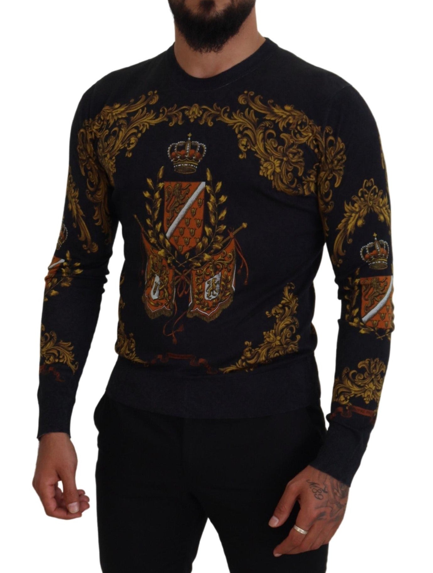 Dolce & Gabbana Baroque Medal Motive Silk Sweater
