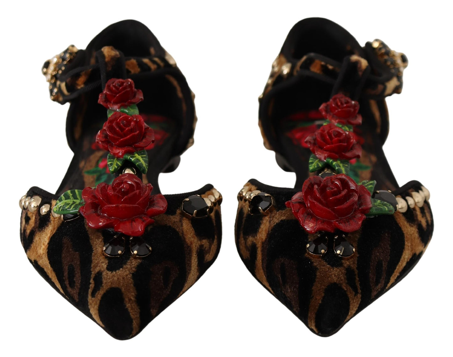 Dolce & Gabbana Floral Embellished Leopard T-Strap Sandals