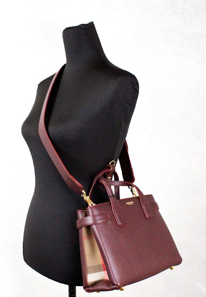 Burberry Banner Small Mahogany Red Leather Tote Crossbody Bag Purse
