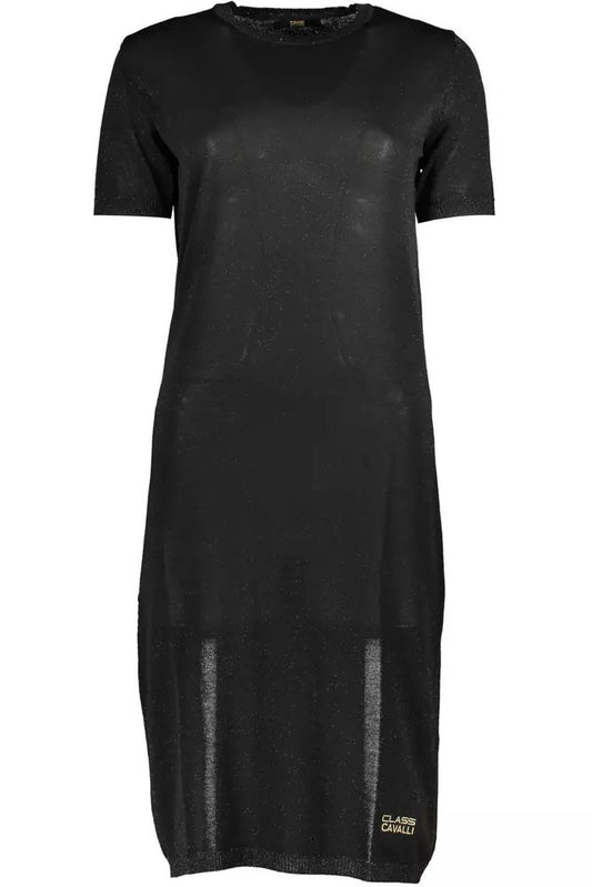 Cavalli Class Chic Black Embroidered Short Sleeve Dress