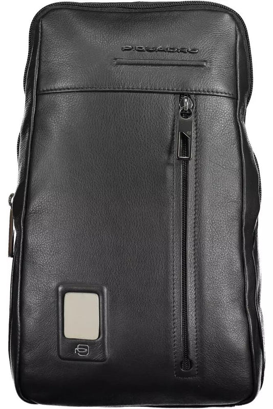 Piquadro Sleek Black Leather Shoulder Bag with Laptop Space
