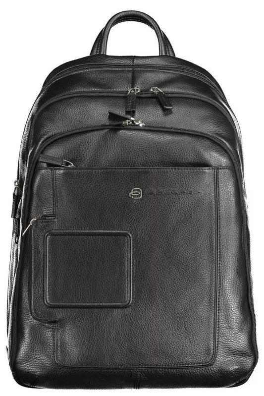 Piquadro Elegant Black Leather Backpack with Laptop Compartment
