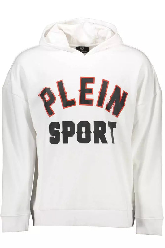 Plein Sport Sleek White Hooded Sweatshirt with Bold Prints