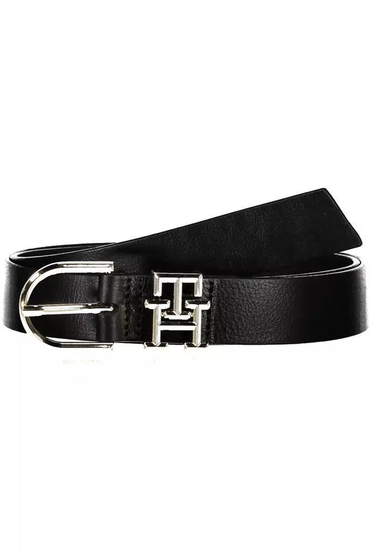 Tommy Hilfiger Elegant Black Leather Belt with Metal Buckle