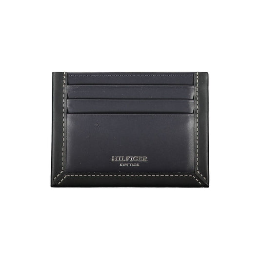 Tommy Hilfiger Sleek Blue Leather Card Holder with Contrast Detail
