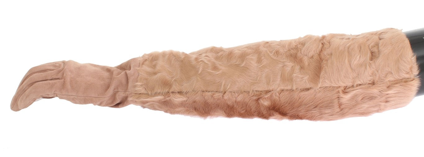 Dolce & Gabbana Elegant Beige Suede Elbow-Length Gloves