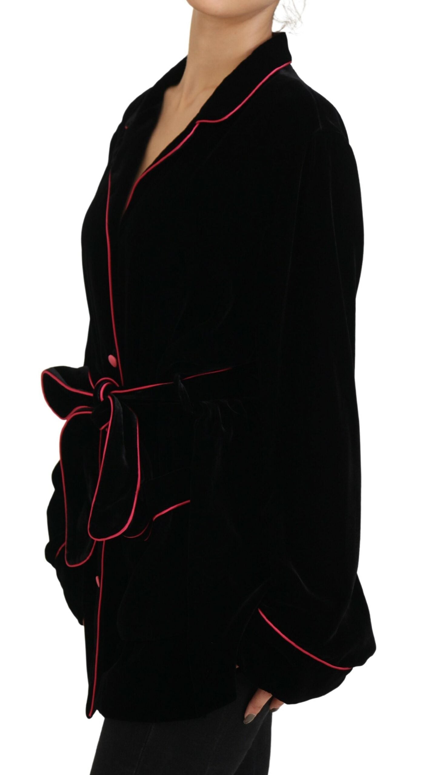 Dolce & Gabbana Elegant Black Silk-Blend Jacket with Waist Belt
