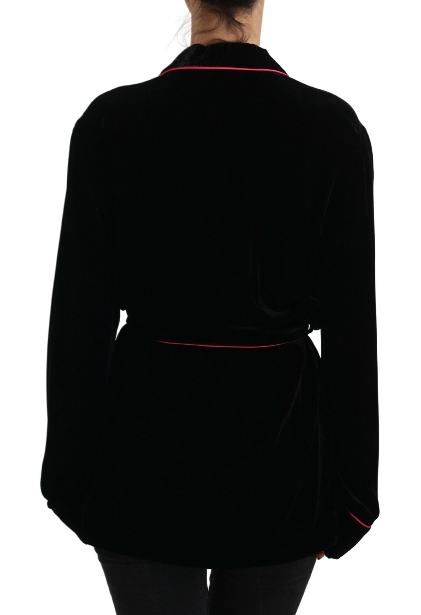Dolce & Gabbana Elegant Black Silk-Blend Jacket with Waist Belt
