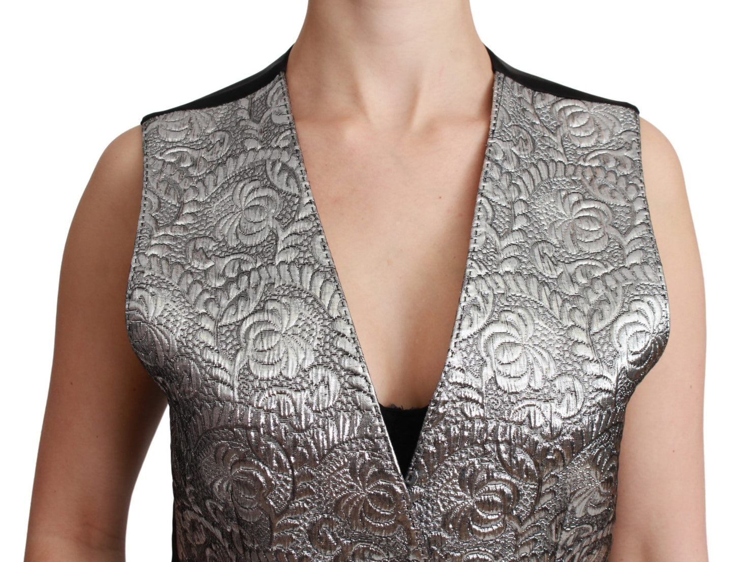 Dolce & Gabbana Elegant Silver Sleeveless Brocade Vest