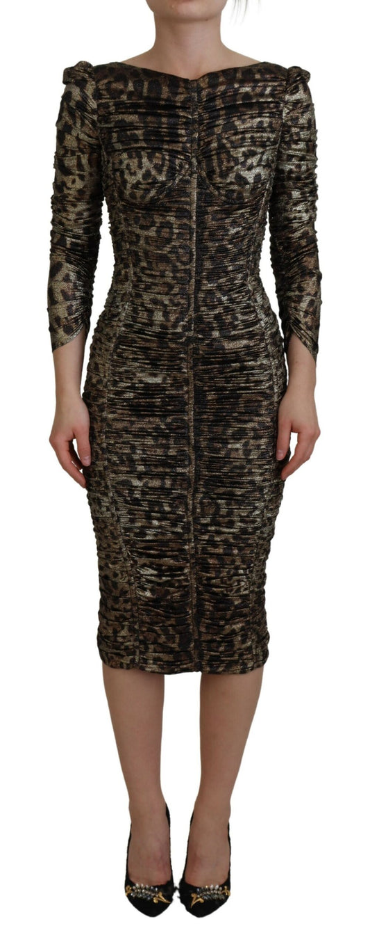 Dolce & Gabbana Elegant Leopard Print Midi Bodycon Dress