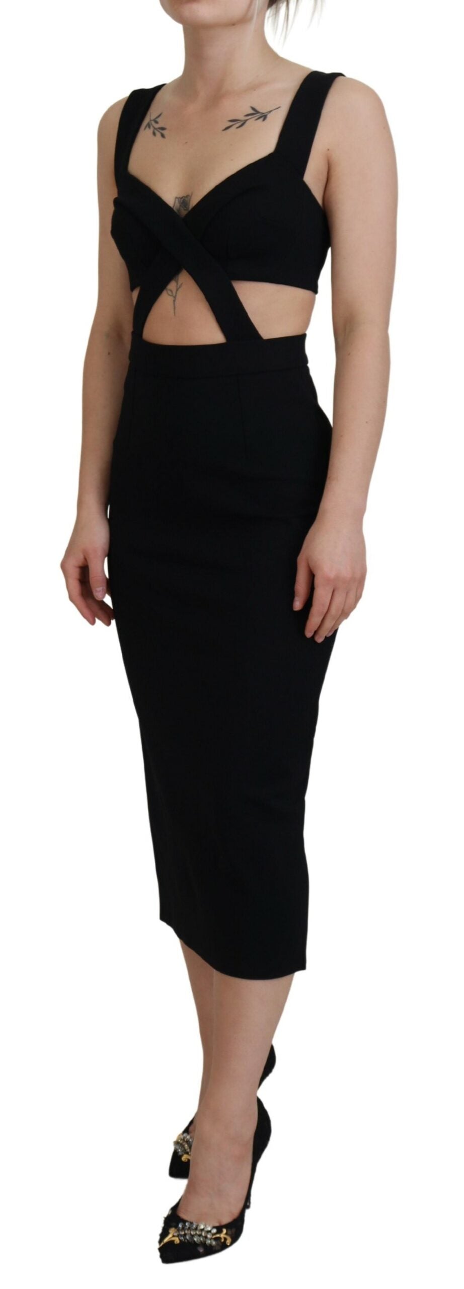 Dolce & Gabbana Elegant Black Midi Sheath Dress
