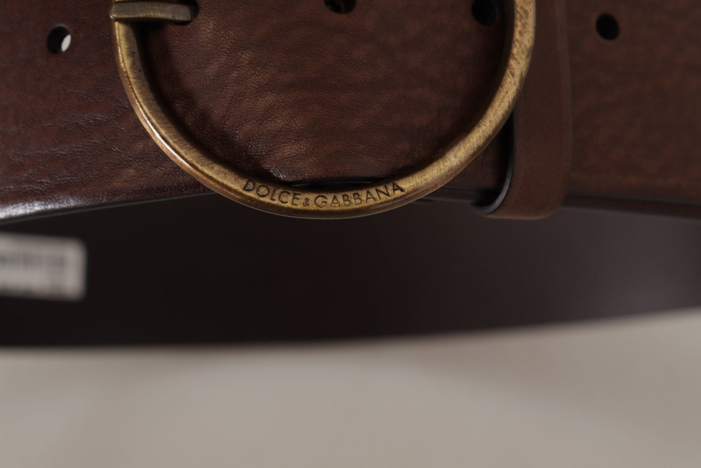Dolce & Gabbana Elegant Brown Leather Belt with Engraved Buckle