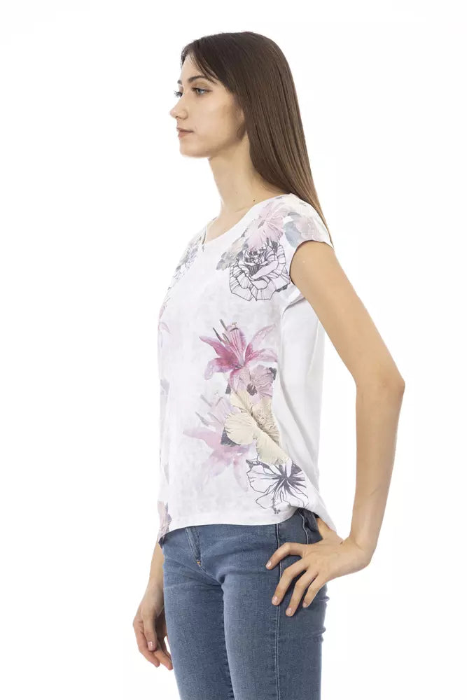 Trussardi Action Chic White Cotton-Blend Tee with Bold Print