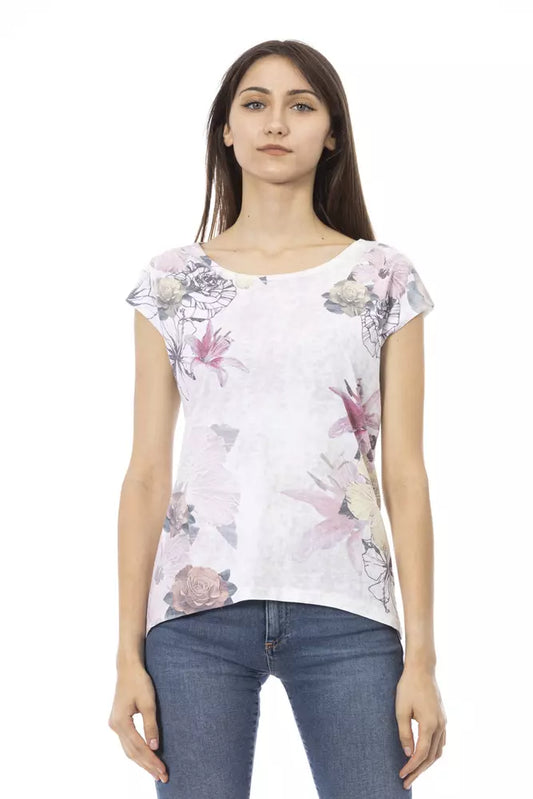 Trussardi Action Chic White Cotton-Blend Tee with Bold Print