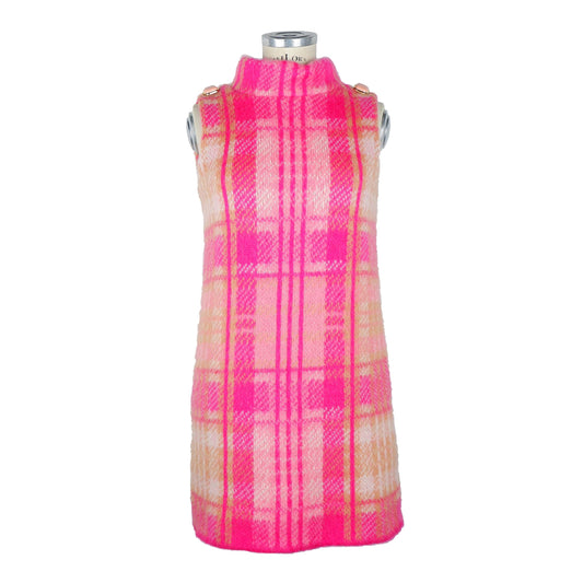 Elisabetta Franchi Chic Sleeveless Tartan Knit Dress with Pink Accents