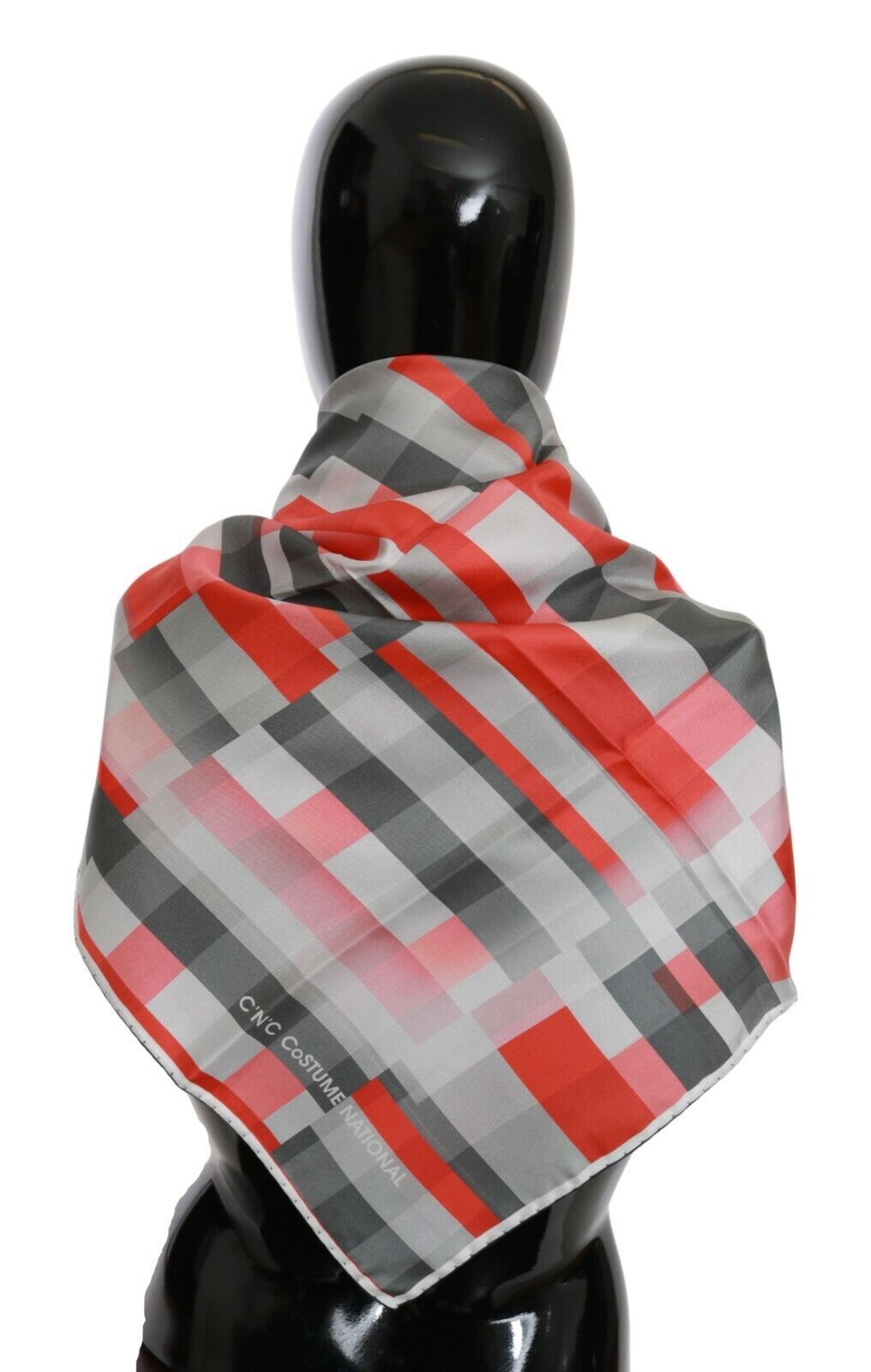 Costume National Elegant Silk Checkered Scarf in Gray and Red