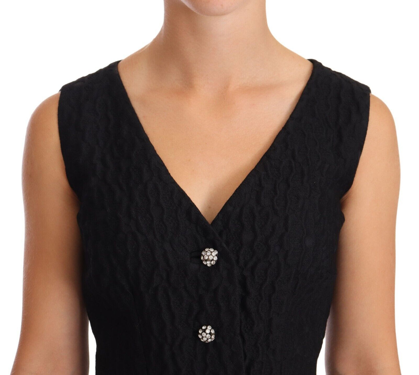 Dolce & Gabbana Elegant Black Sheath Mini Dress with Crystal Buttons