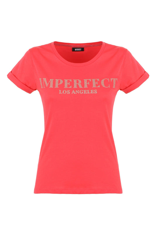 Imperfect Chic Pink Cotton Logo Tee for Women