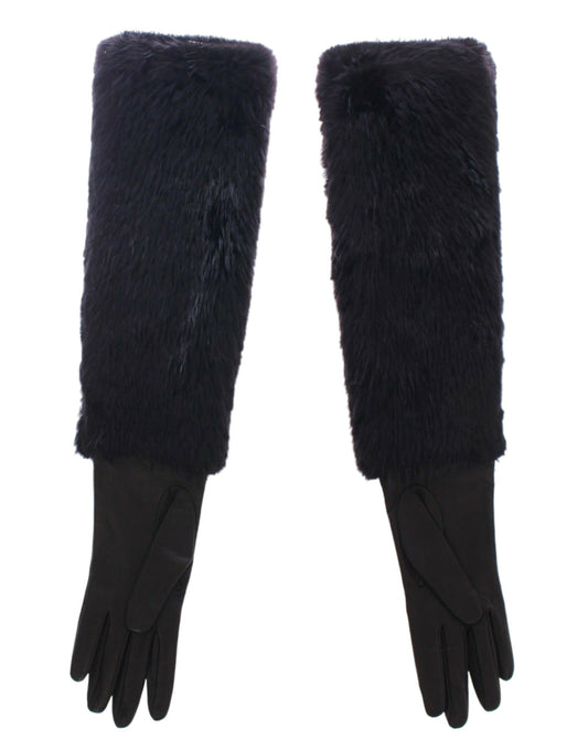 Dolce & Gabbana Black Beaver fourrure Gants de coude en cuir en peau d'agneau