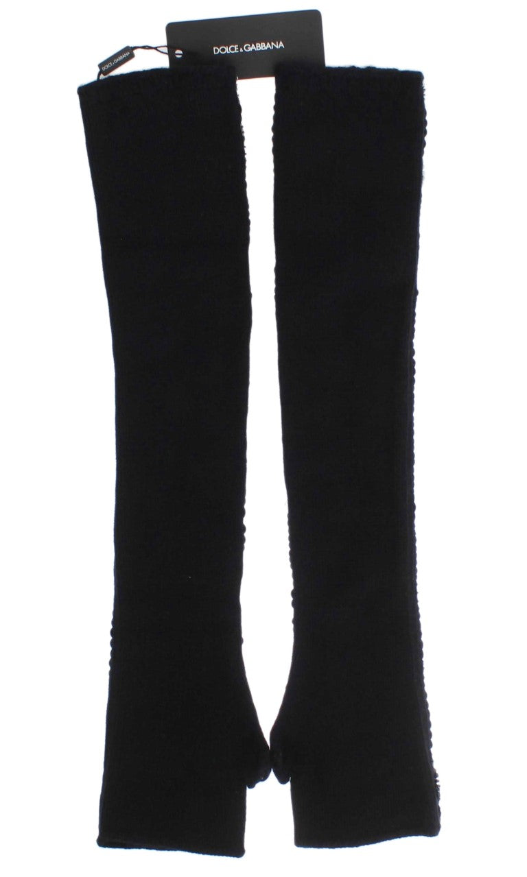 Dolce & Gabbana Black Black Cashmere con dito pailletteri meno guanti