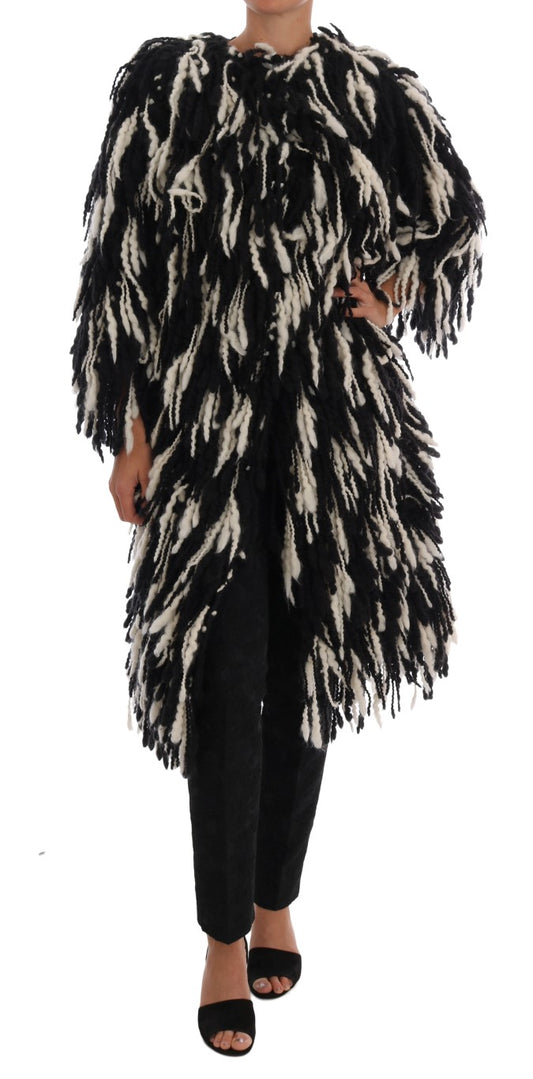 Cappotto di lana di legna bianca nera Dolce & Gabbana