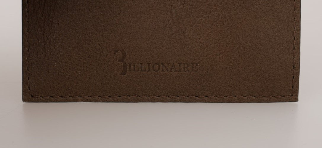 Portafoglio di carta da cartoncino in pelle marrone italiano couture miliardario