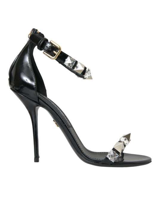 Dolce & Gabbana Black Crystals Sandals Ankle Strap Shoes