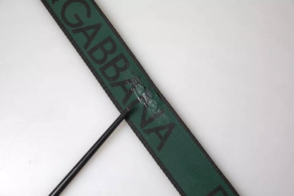 Dolce & Gabbana Black Green Leather Silver Metal Buckle Belt
