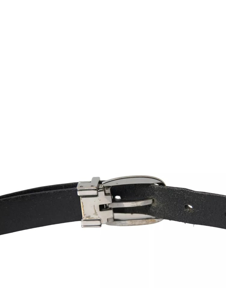 Dolce & Gabbana Black Leather Silver Metal Buckle Men Belt
