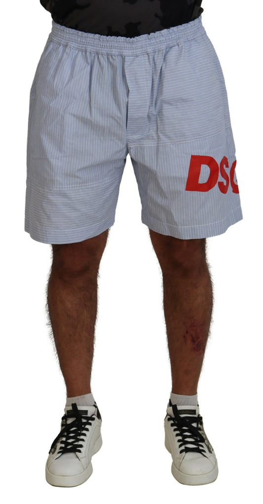 Dsquared² Light Blue Striped Printed Logo Print Casual Shorts