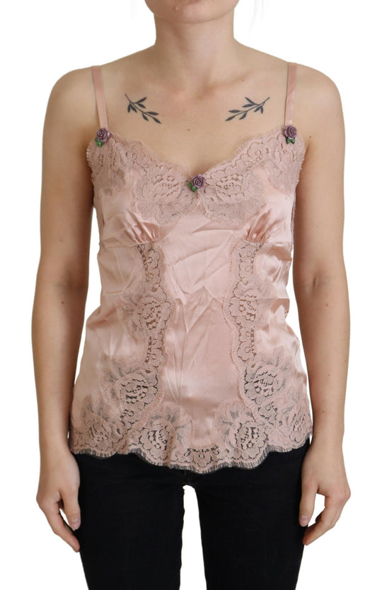 Dolce & Gabbana Pink Satin Lace Roses Top Lingerie