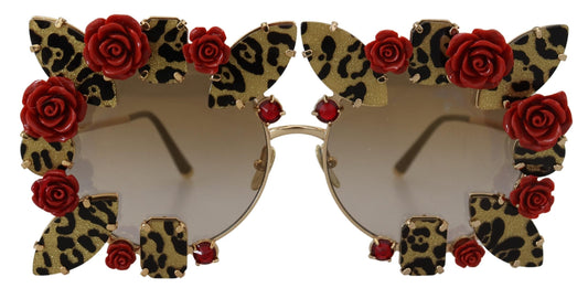 Dolce & Gabbana Gold Metal Frame Roses embelli les lunettes de soleil DG2207B