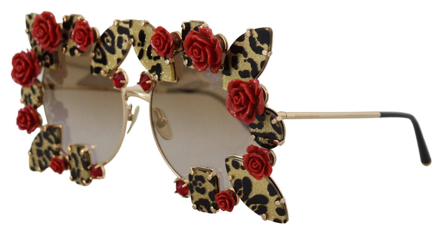 Dolce & Gabbana Gold Metall -Rahmen Rosen verschönerte DG2207B -Sonnenbrille verschönert
