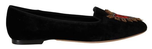 Dolce & Gabbana Black DG Sacred Heart Patch Slip auf flache Schuhe