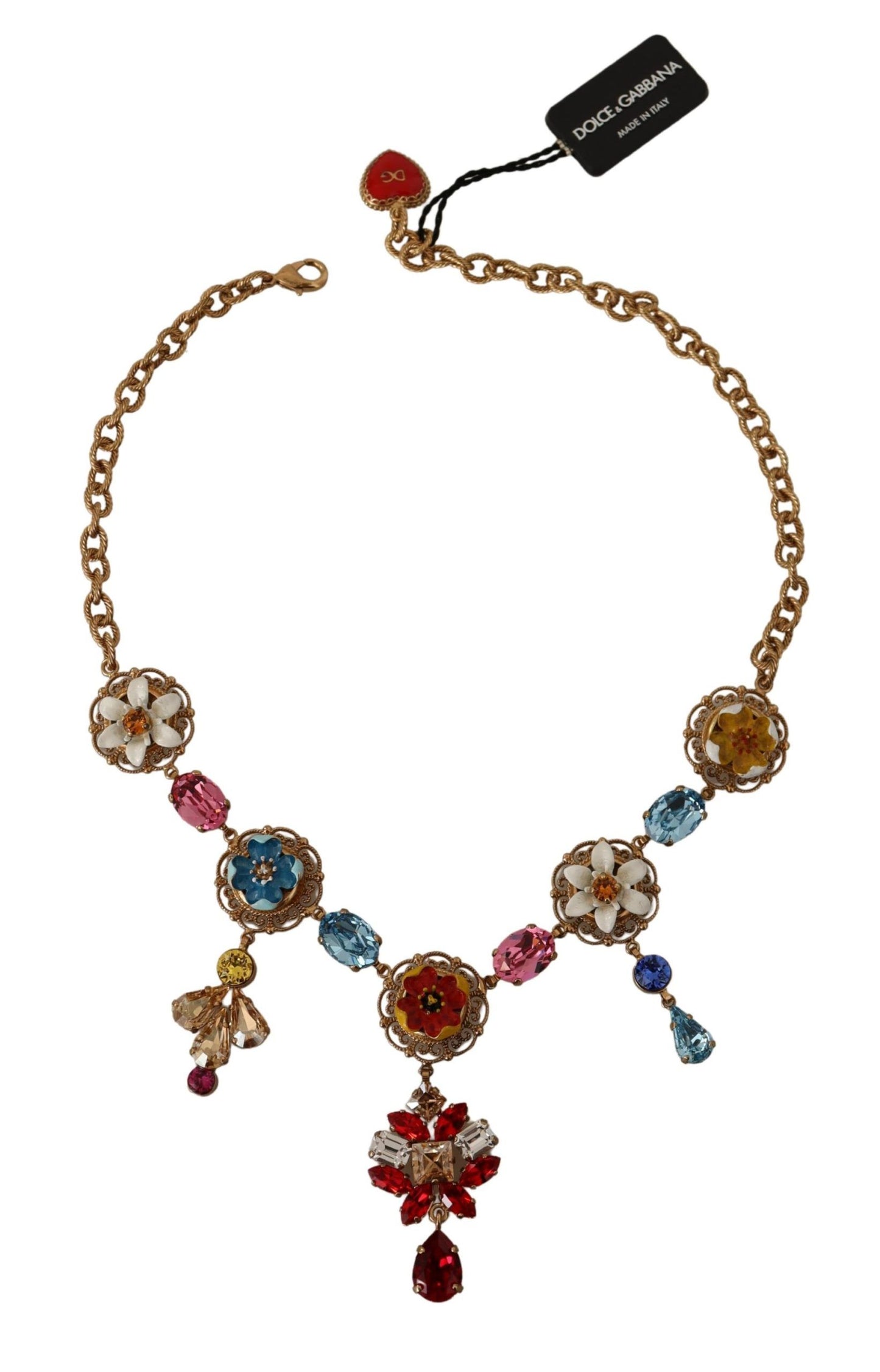 Dolce & Gabbana Gold Messing Floral Sizilien Charms Statement Halskette