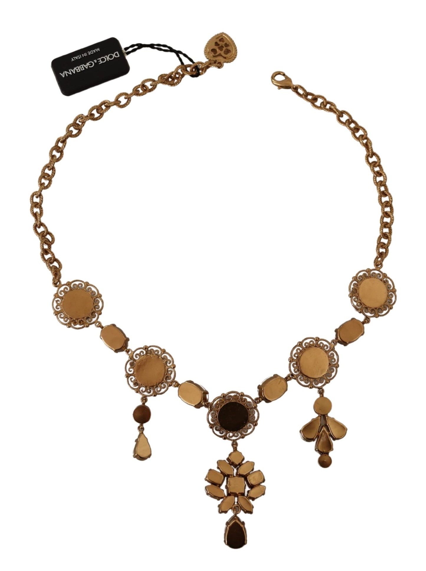 Dolce & Gabbana Gold Messing Floral Sizilien Charms Statement Halskette