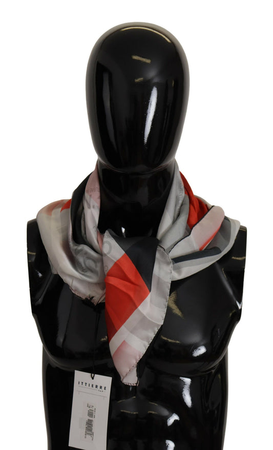 Kostüm National Grey Red Seiden Schal Foulard Wickel Schal