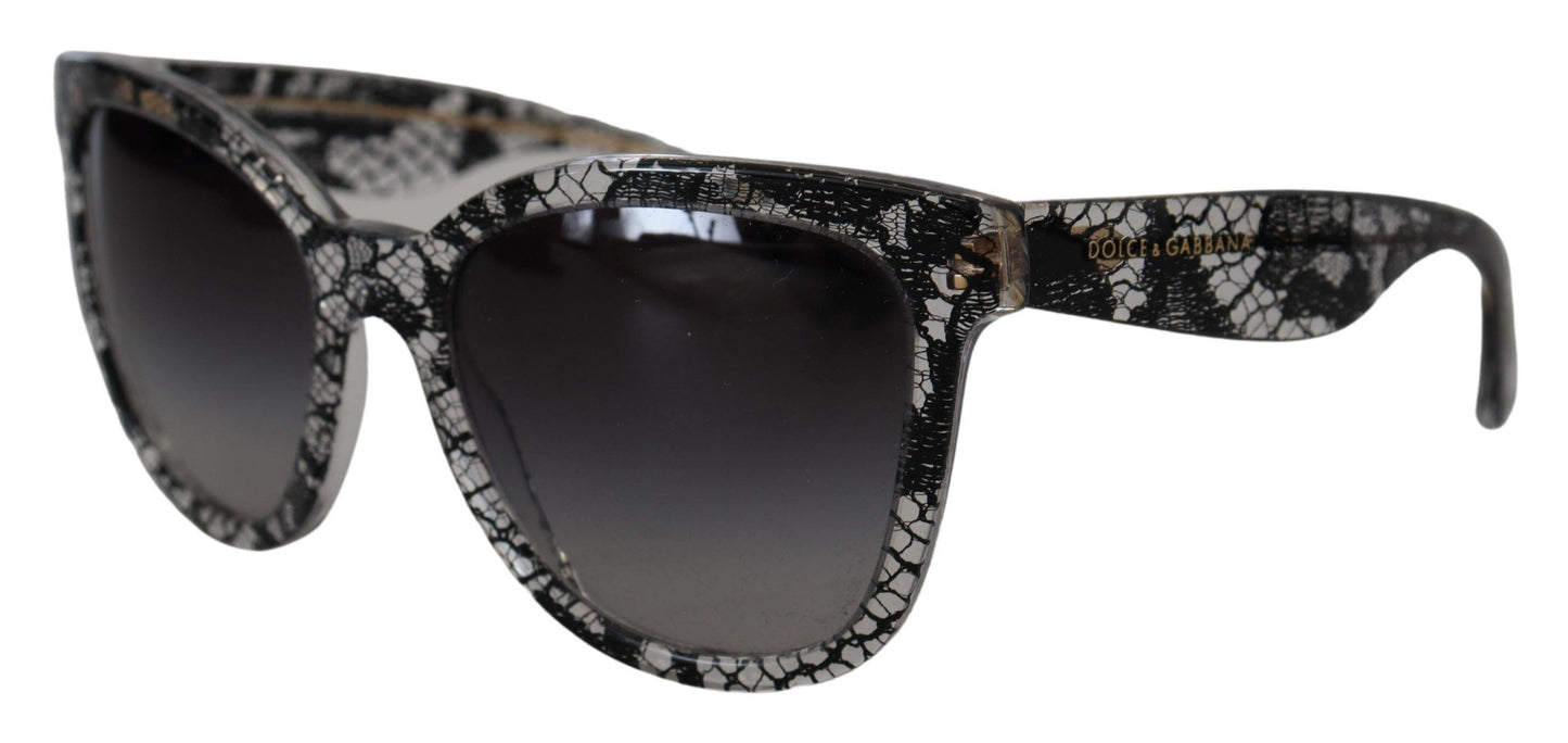 Dolce & Gabbana schwarzer Spitze weißer Acetat -Rahmenschatten DG4190 Sonnenbrille