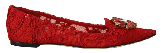 Dolce & Gabbana Red Taormina Kristalle Slipper Flats Schuhe