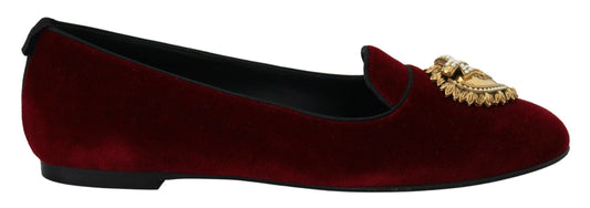 Dolce & Gabbana Bordeaux Velvet Slip-On-Ladungsschuhe Flats Schuhe