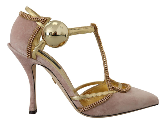 Dolce & Gabbana Pink Crystal T-Strap Heels Pumpen Schuhe Pumpen