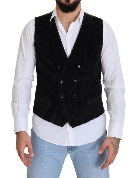 Dolce & Gabbana Black Cotton Double Breasted WhitCoat Stupt