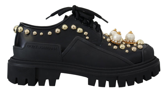Dolce & Gabbana Black Leder Trekking Derby verschönerte Schuhe